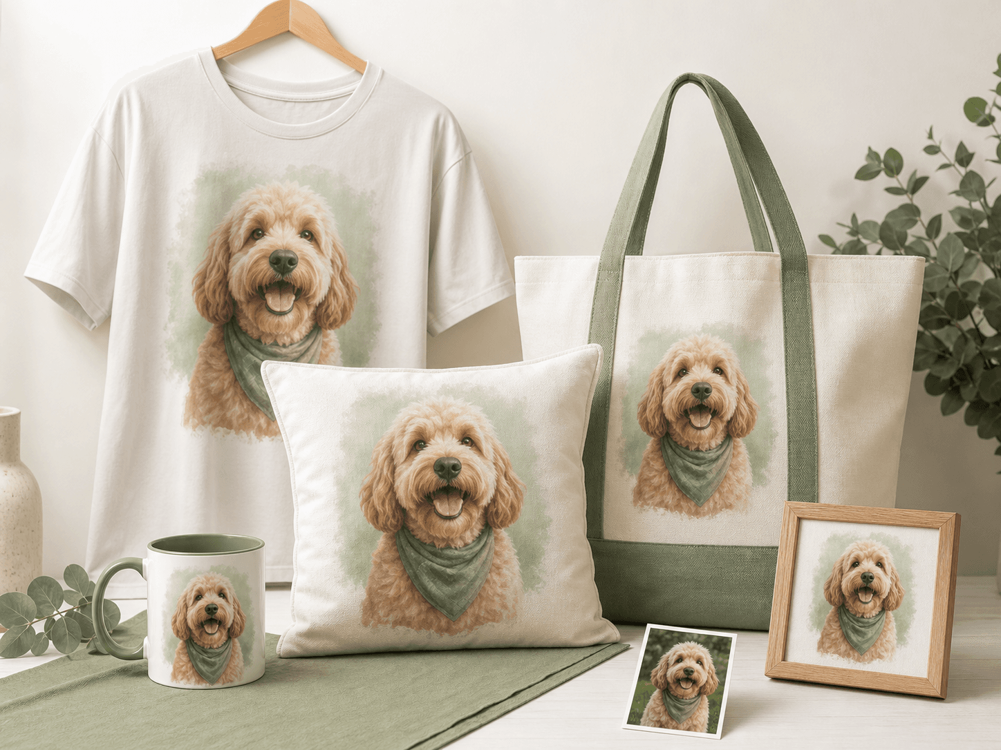 One personalized pet portrait expanded into a coordinated Amazon product family