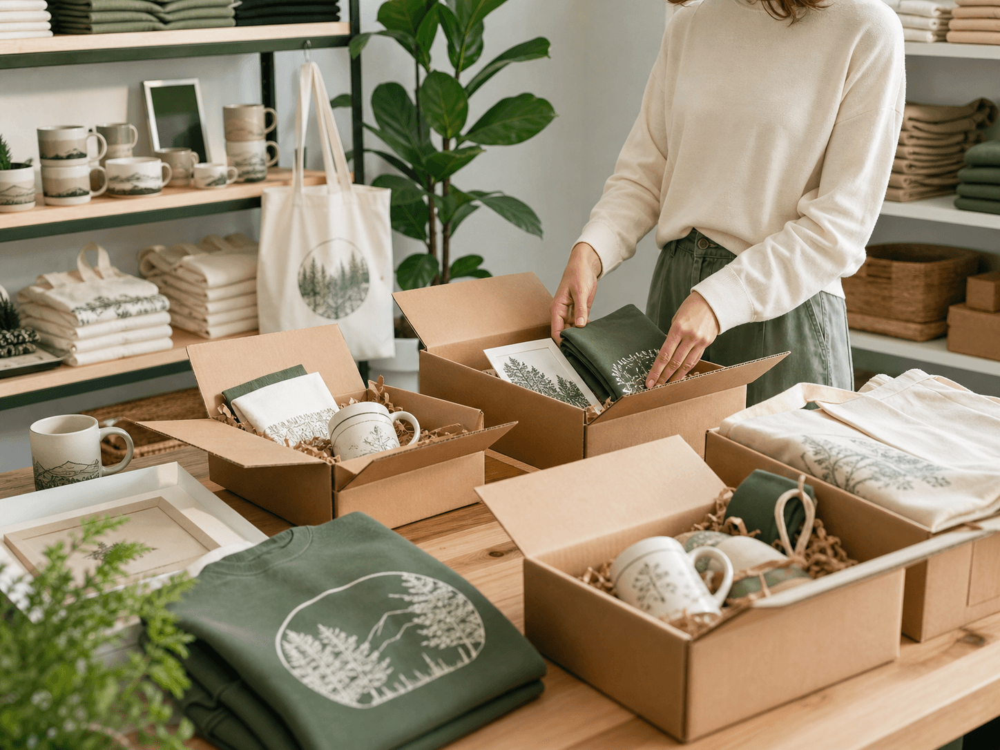 A growing personalized Shopify brand organizing products and completed orders