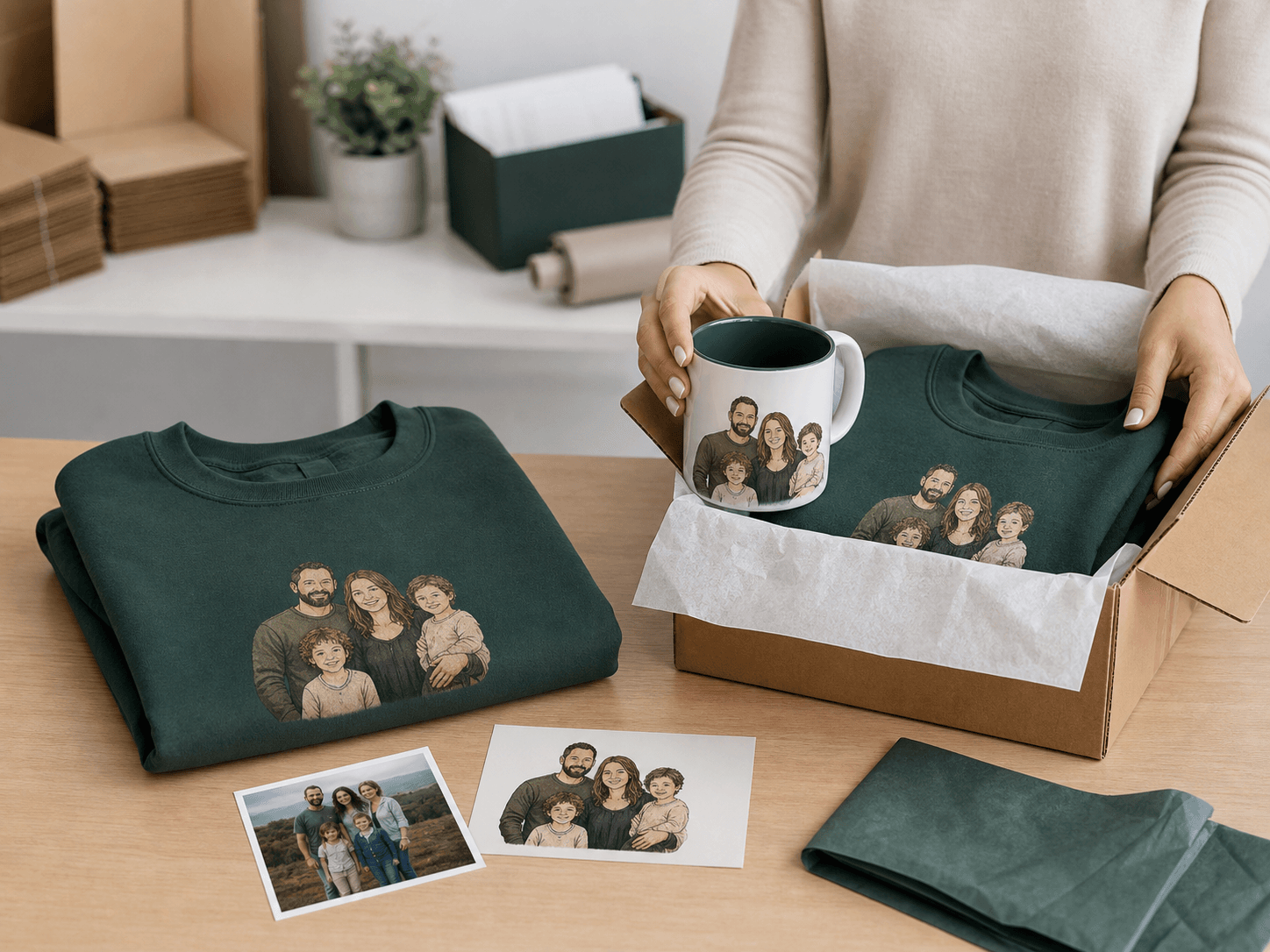 A personalized Shopify order being checked and packed for fulfillment