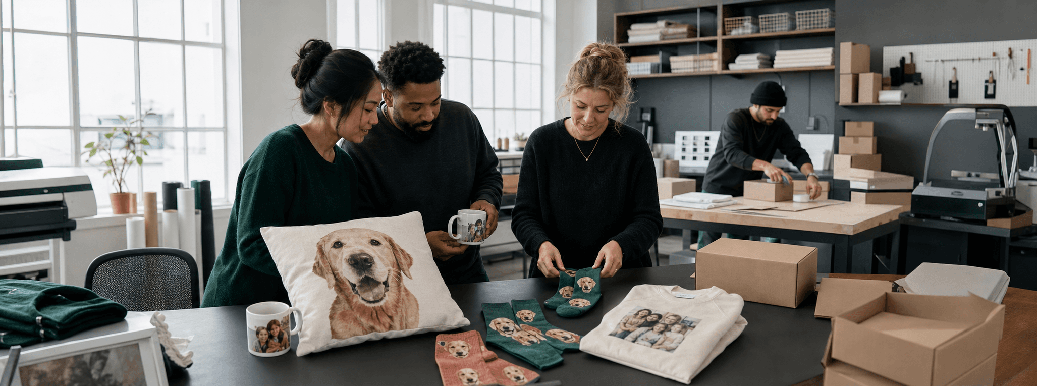 A personalized commerce team preparing custom products for fulfillment