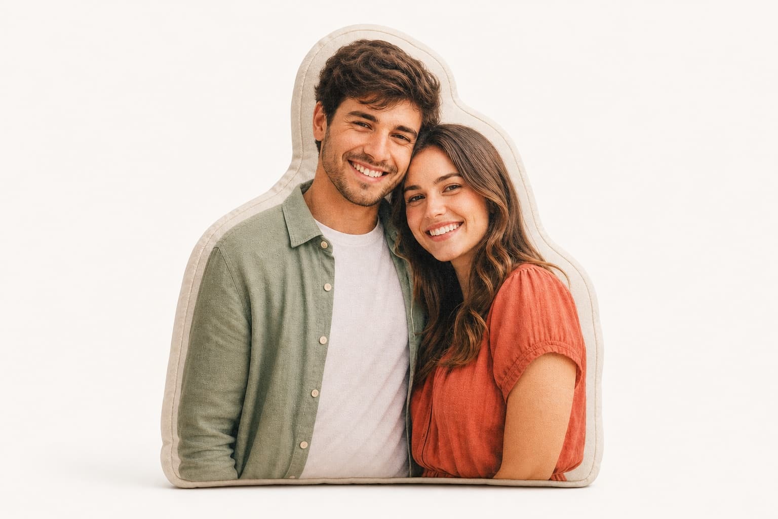 A custom couple photo shaped pillow